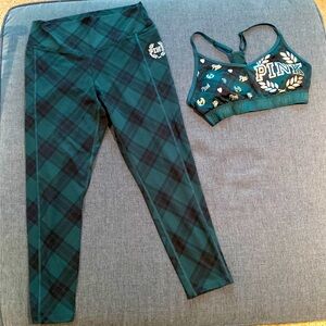 Victoria’s Secret “Pink” Green Plaid sports bra/leggings set